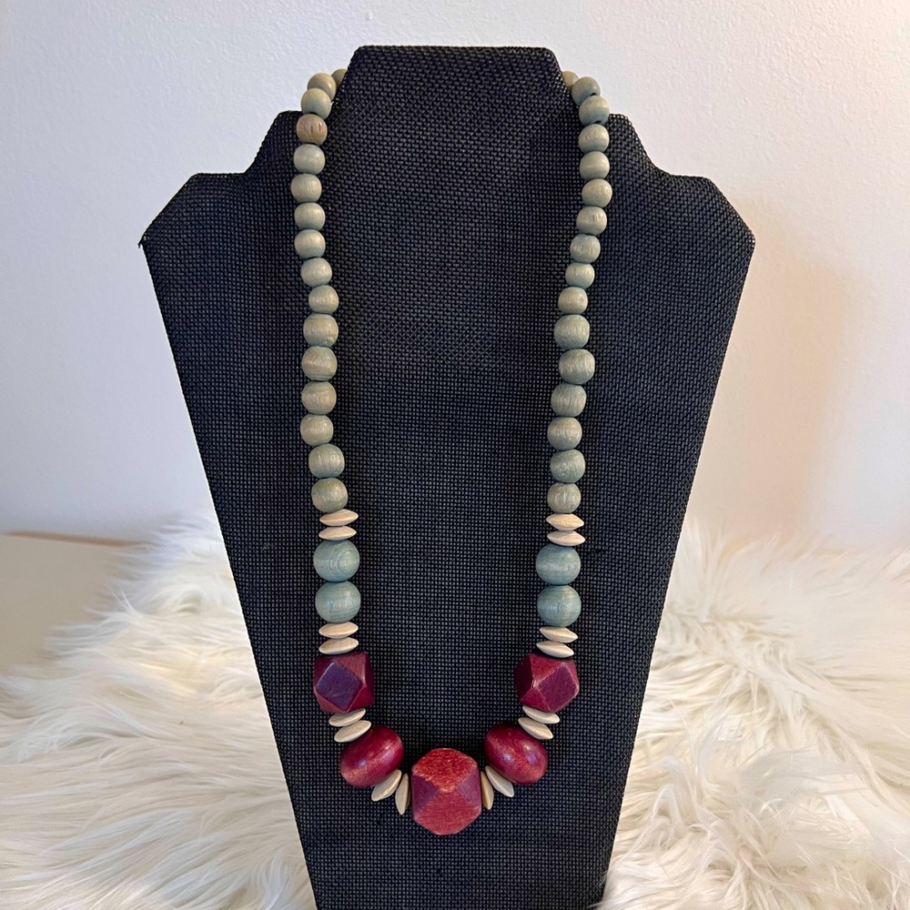 Vintage Handmade Wood Statement Necklace
